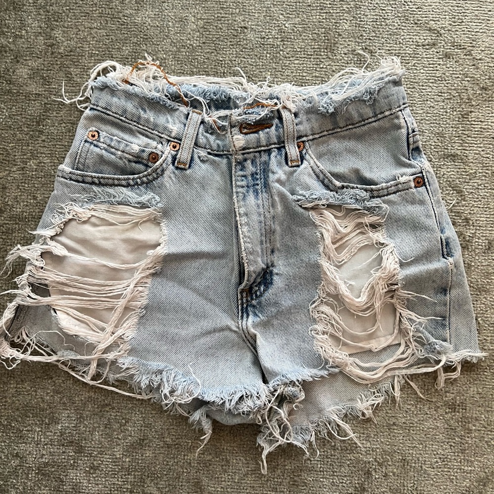 Levi's Frayed Light Blue Jean Shorts